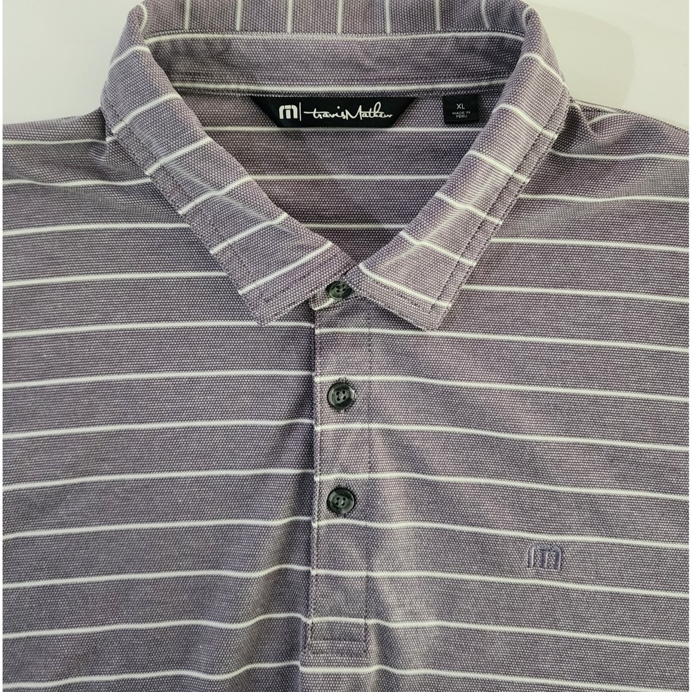 Travis Mathew Men's Gray White Stripe Poly Prima Cotton Blend Golf Shirt Size XL